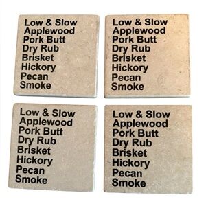 Set of 4 BBQ Themed Marble Coasters new smoked pork applewood hickory grill cook